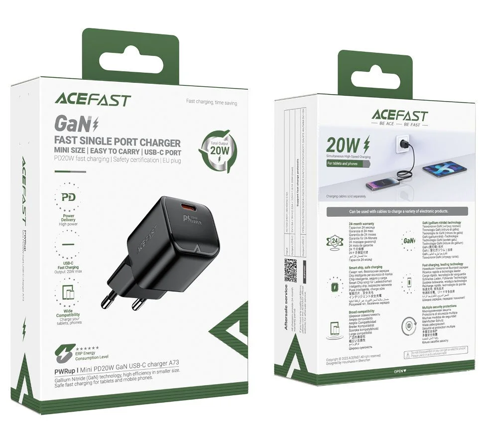 Адаптер Acefast A73 USB-C Mini PD20W GaN (Black)