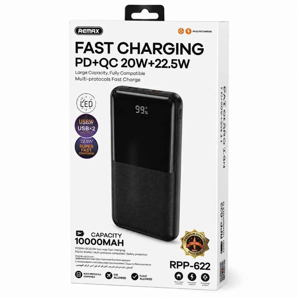 PowerBank Remax RPP-622 PD 20W+QC 22.5W Cynlle Series Fast Charging 10000mAh