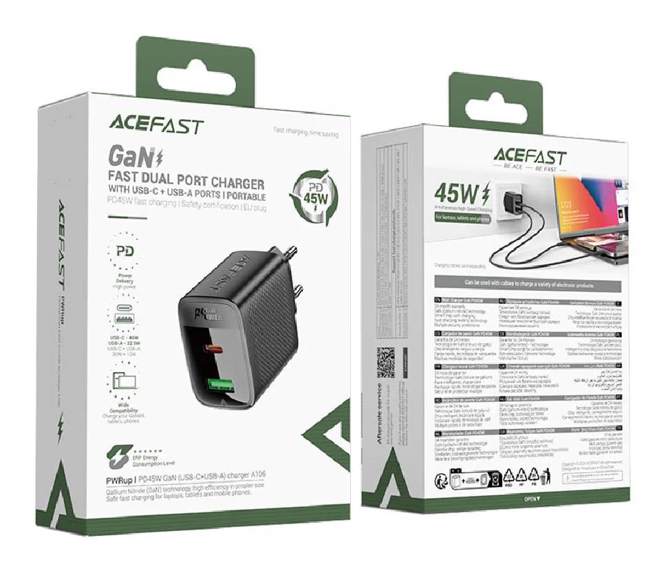 Адаптер Acefast A106 PD45W GaN USB-C+USB-A