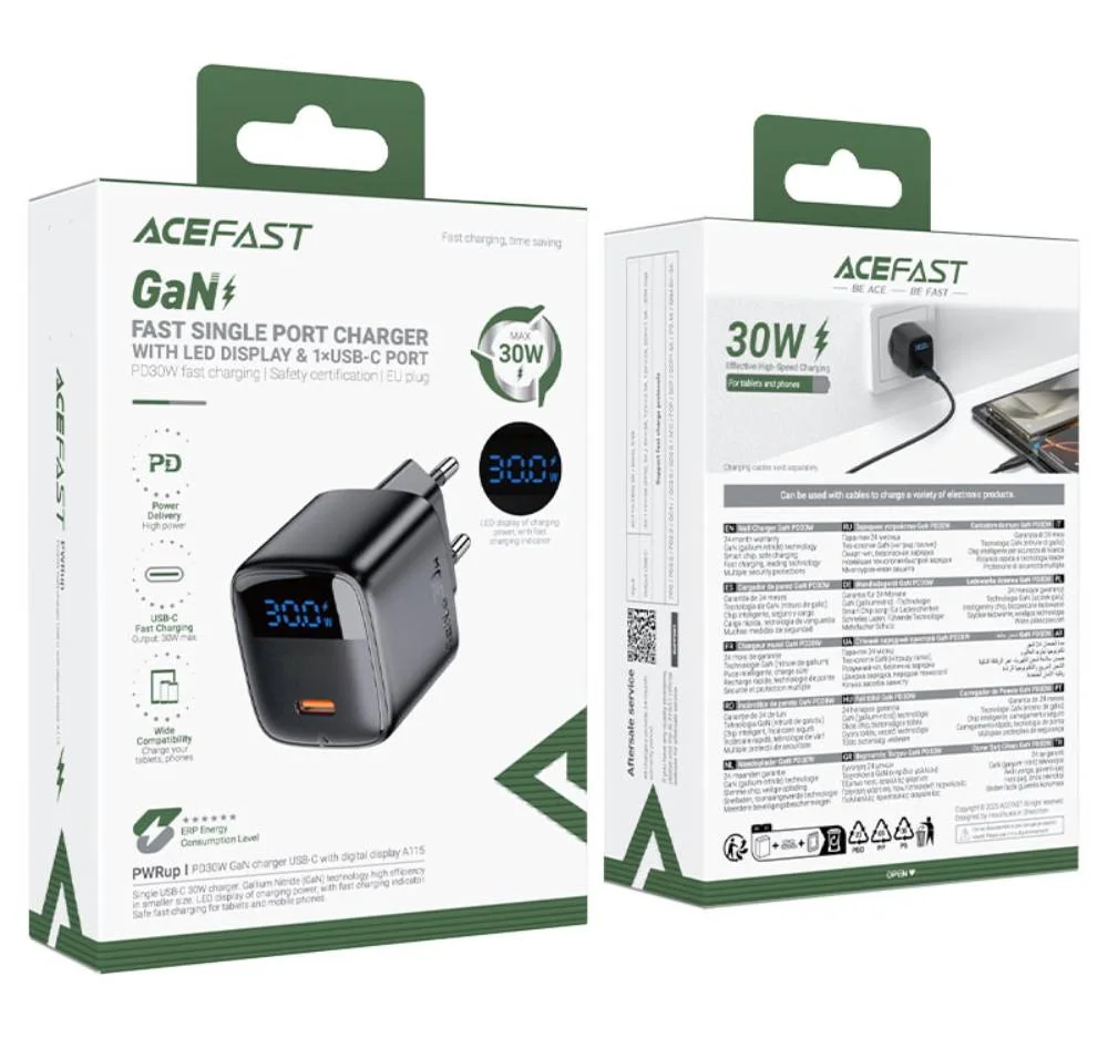 Адаптер Acefast A115 PD30W GaN USB-C with Digital Display Series