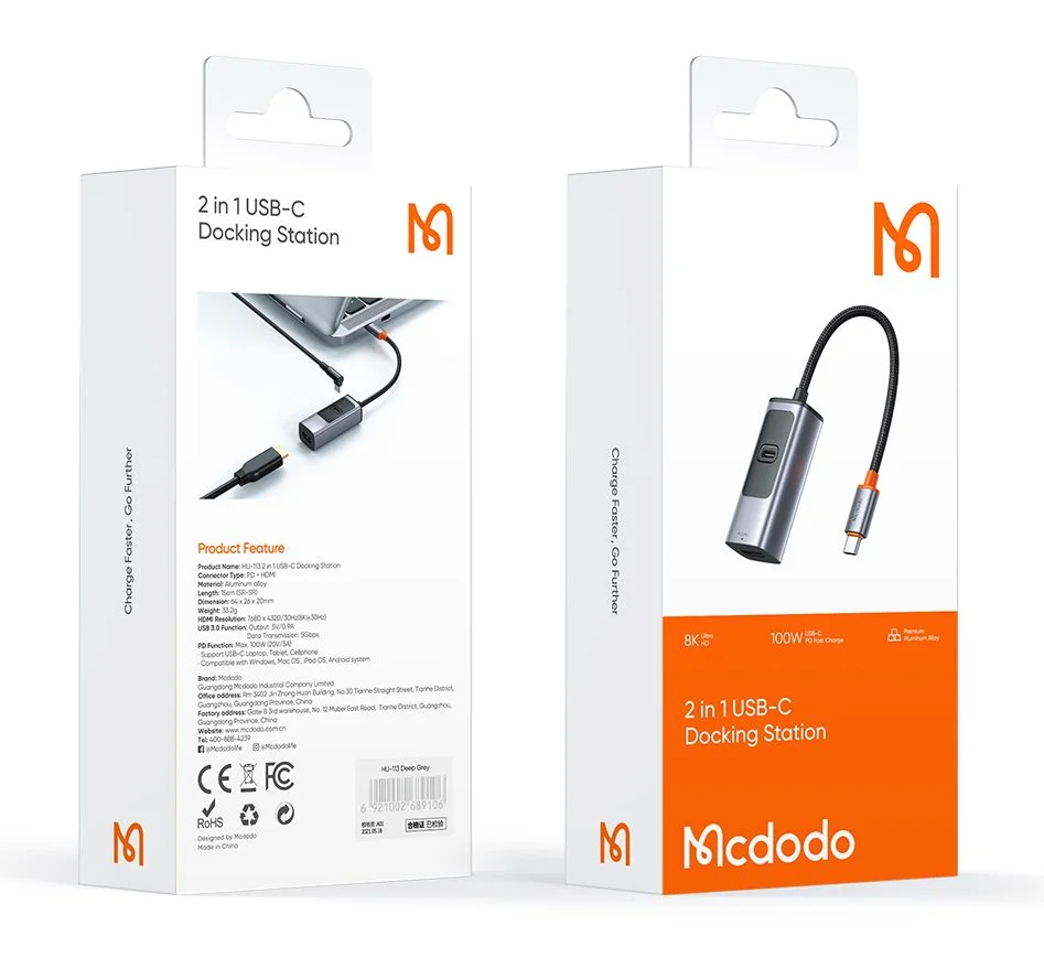 Перехідник McDodo 2in1 USB-C to HDMI 8K/USB-C 100w