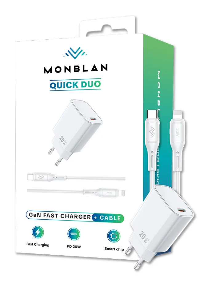 Комплект Monblan адаптер 20W + кабель USB-C to Lightning Quick Duo Series