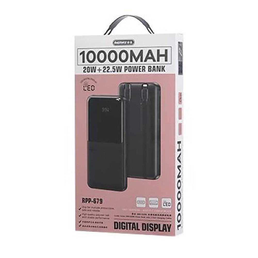 PowerBank Remax RPP-679 PD 20W+QC 22.5W with 2 Fast Charging Cables 10000mAh