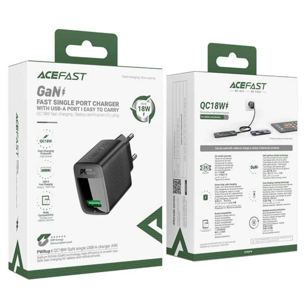 Адаптер Acefast A90 QC18W GaN single USB-A