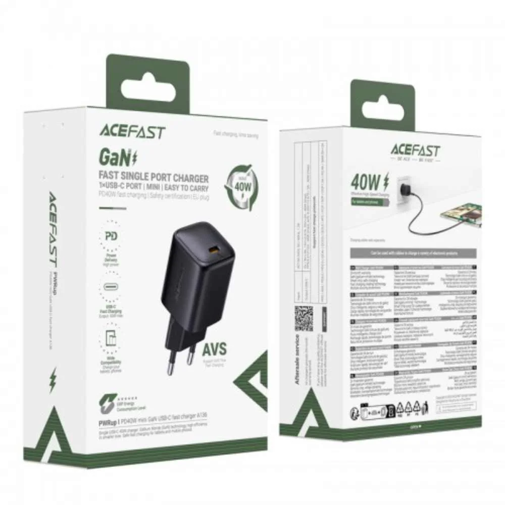 Адаптер Acefast A136 PD40W mini GaN USB-C fast charger