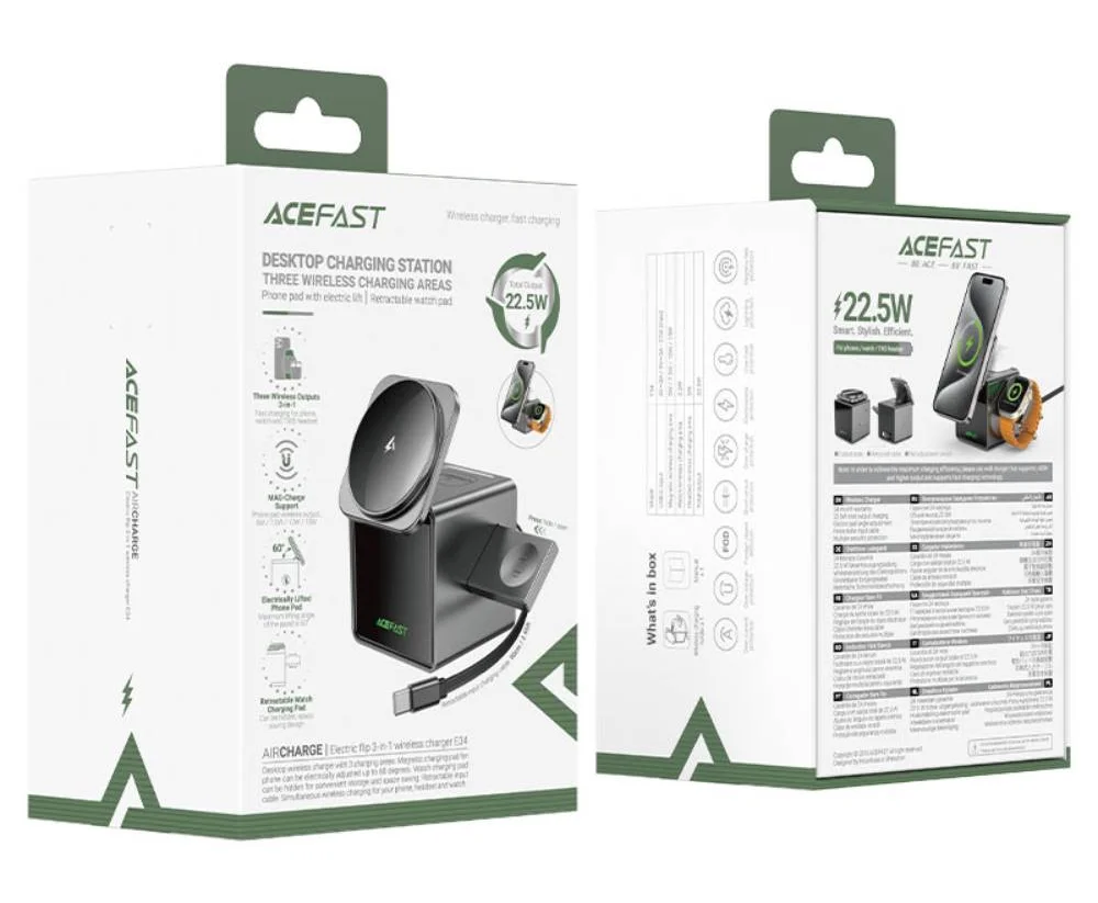 Бездротова зарядка Acefast E34 Electric Flip 3in1 Series