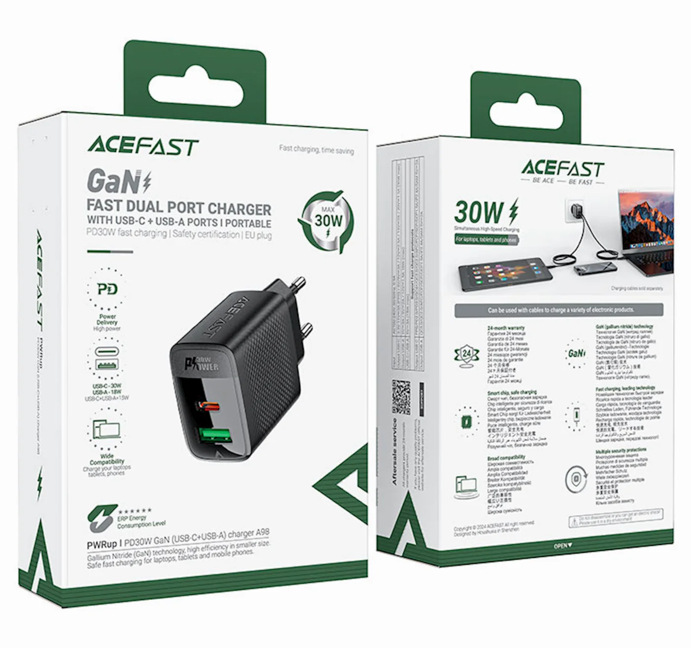 Адаптер Acefast A98 PD30W GaN USB-C+USB-A